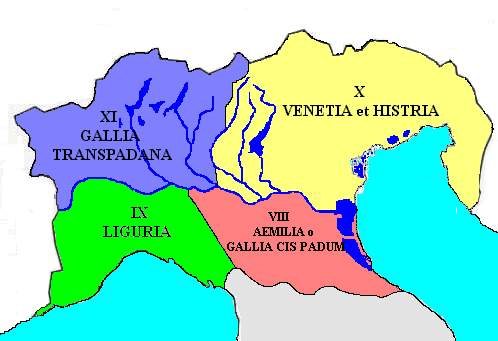 Gallia Cisalpina, suddivisione in province romane